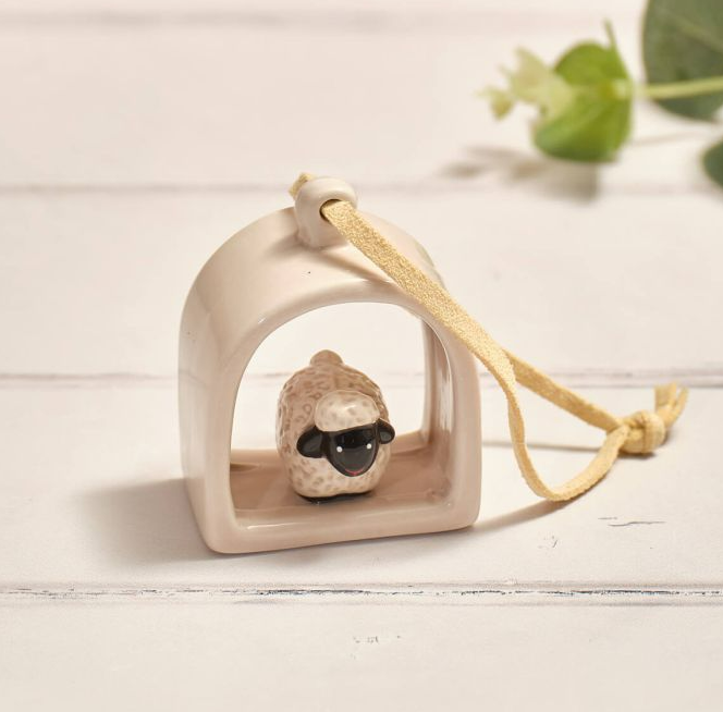 Arch-Shaped Ceramic Hanger With Small Sheep