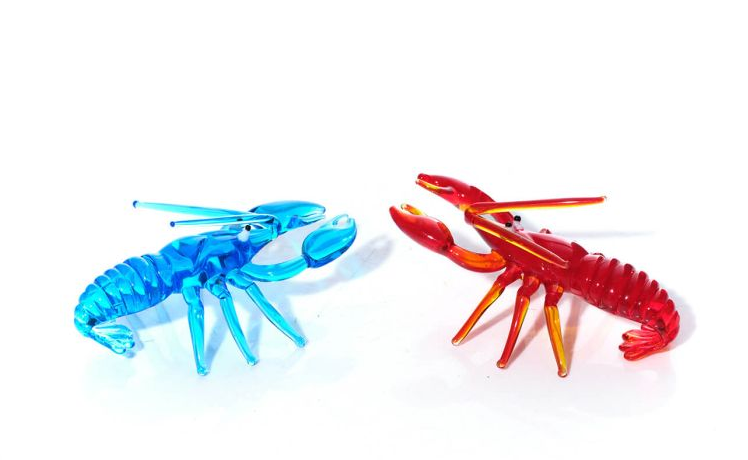 Hand Blown Glass Lobster Ornament Set