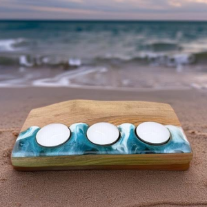 Coastal Olive Wood & Resin Triple Tea Light Holder