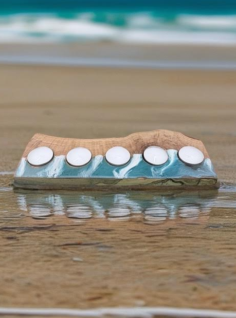 Coastal Olive Wood & Resin Quintuple Tea Light Holder