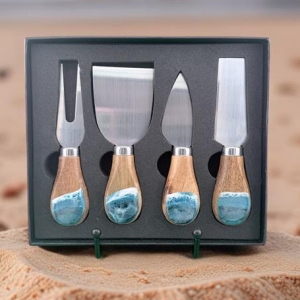 Coastal Olive Wood & Resin Cheese Knife Set