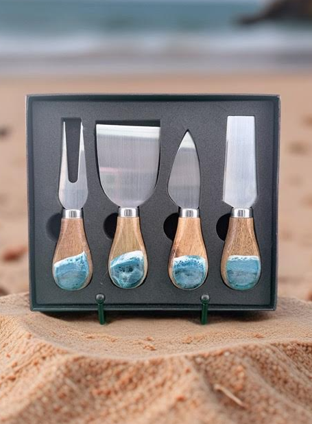 Coastal Olive Wood & Resin Cheese Knife Set