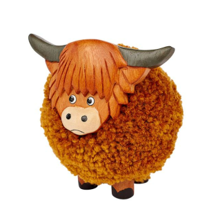 Highland Cow Pom Pom Ornament Large Wooden