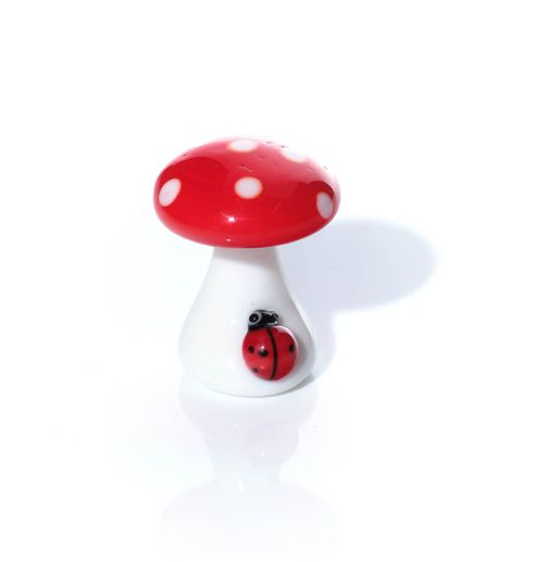 Hand Blown Glass Toadstool With Ladybird Attached Ornament
