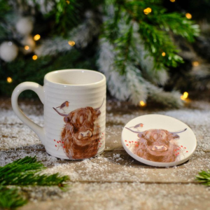 Ribbed Highland Cow Mug & Coaster