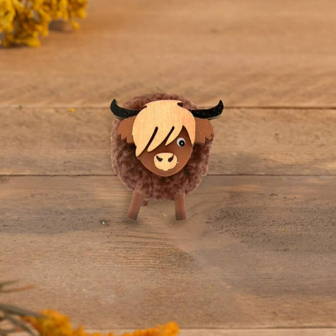 Highland Cow MDF Standing Pom Pom