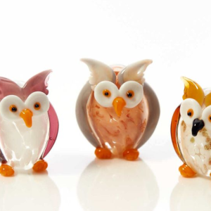 Glass Owls Mottled With Orange Feet