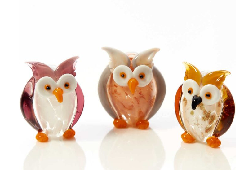 Glass Owls Mottled With Orange Feet