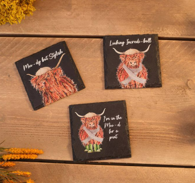 Highland Cow Slate Coasters