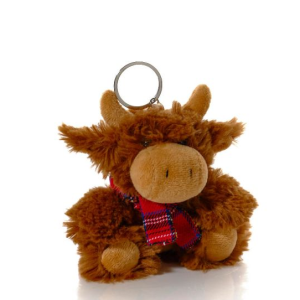 Highland Cow Plush Keyring with Tartan Scarf