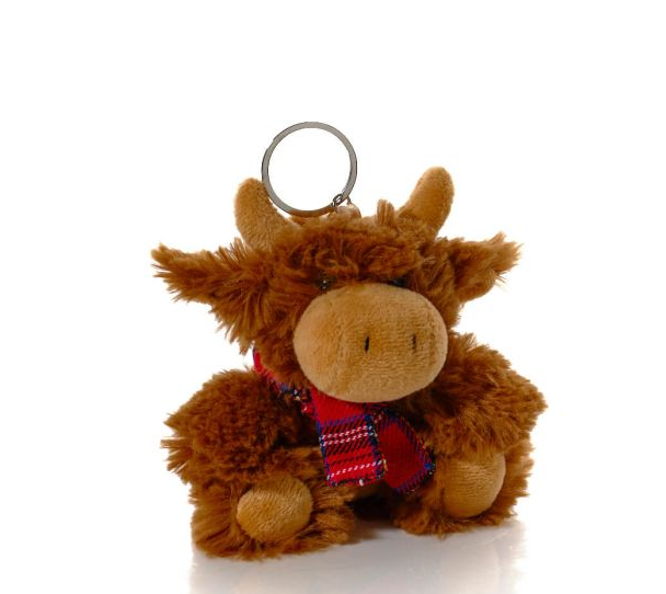Highland Cow Plush Keyring with Tartan Scarf