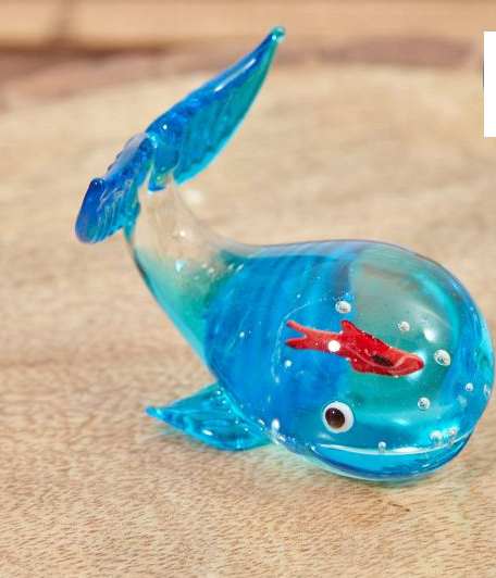 Glass Whale With Red Fish Inside
