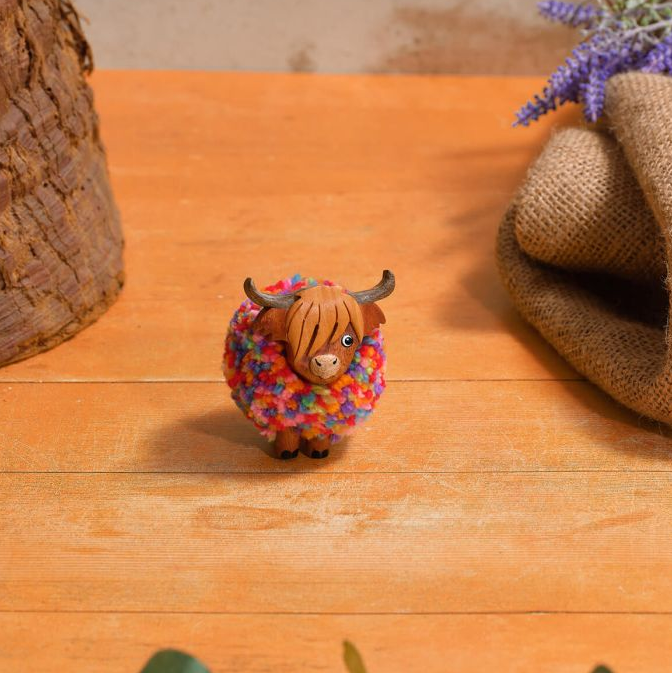 Highland Cow Pom Pom Rainbow Ornament