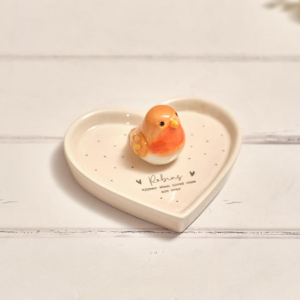 Heart Trinket Shape Dish With Robin