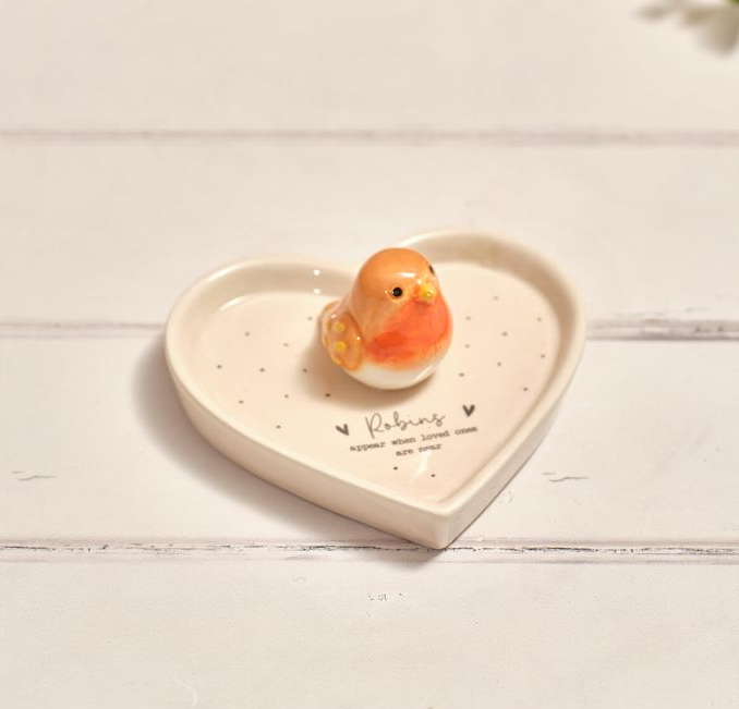 Heart Trinket Shape Dish With Robin