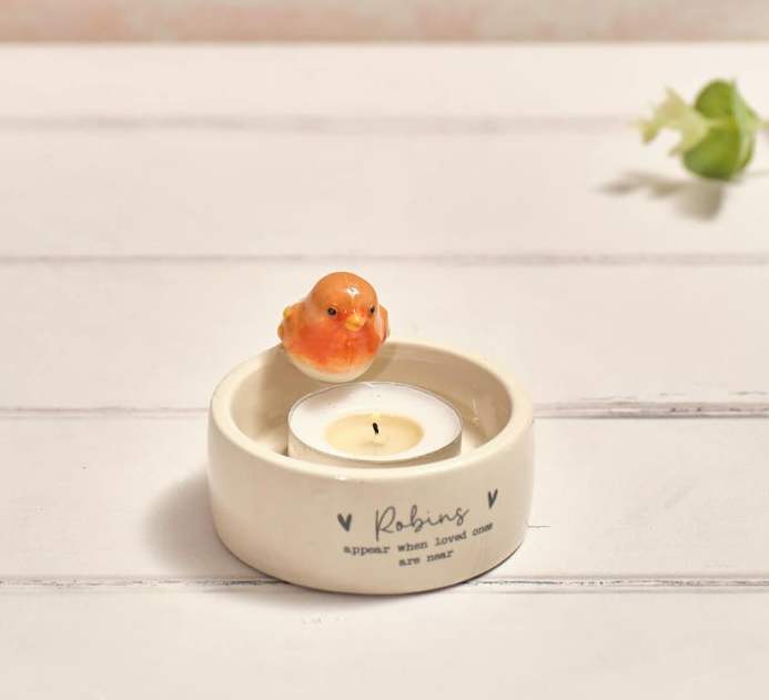 Small Boxed Robins Appear 3D Ceramic Tealight Holder